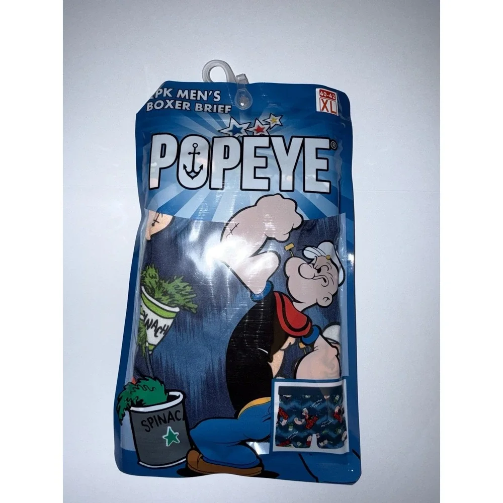 Popeye XL Men Boxer Briefs Cartoon Blue Stretch Novelty Gift Bday Underwear NWT